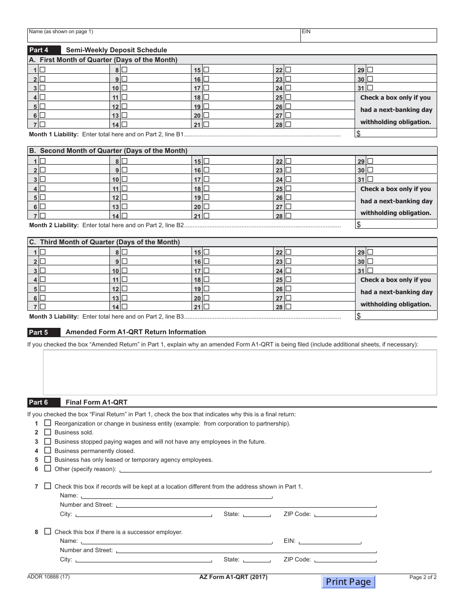 Arizona Form A1QRT (ADOR10888) Fill Out, Sign Online and Download