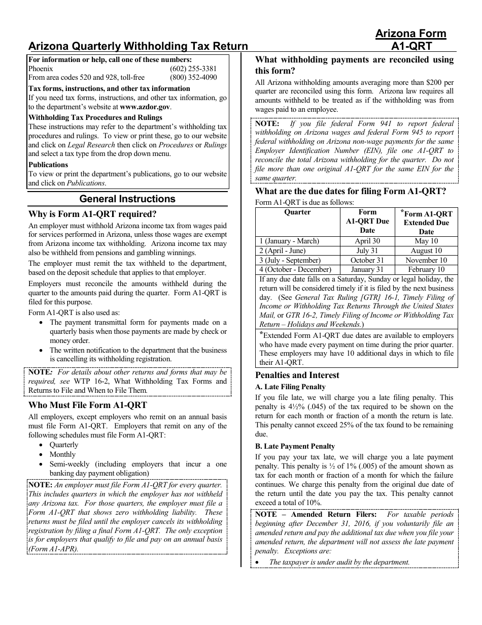 Arizona Form A1QRT (ADOR10888) Fill Out, Sign Online and Download