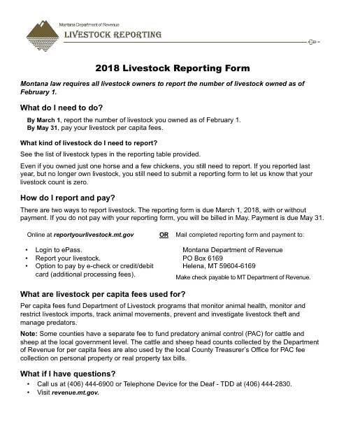 Livestock Reporting Form - Montana Download Pdf