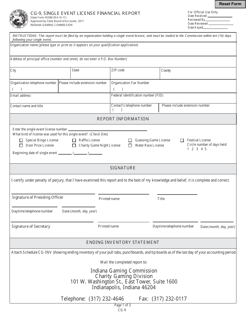 State Form 45388 (cg-9) - Fill Out, Sign Online And Download Fillable 