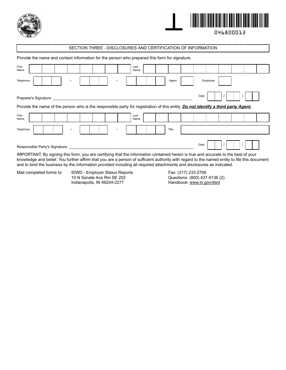 State Form 46800 Suta Account Termination or Transfer Request - Indiana, Page 3