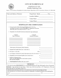 Document preview: Hospitality Fee Monthly Reporting Form - City of Florence, South Carolina