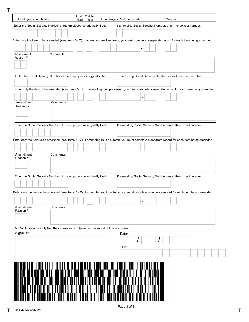 Form JFS20129 Request to Amend Unemployment Compensation Quarterly Tax Return - Ohio, Page 3