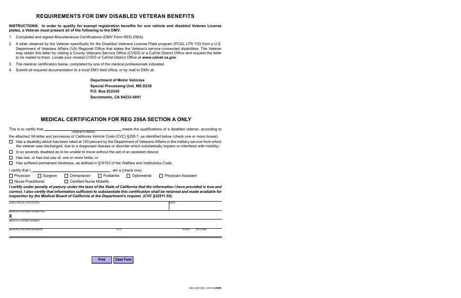Form REG256A Miscellaneous Certifications - California, Page 2