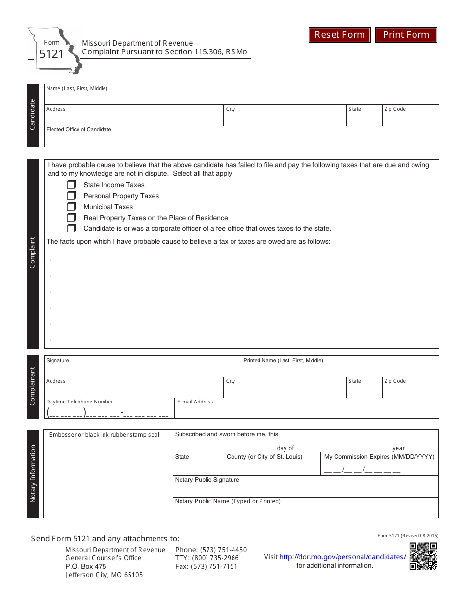 Form 5121 Complaint Pursuant to Section 115.306, Rsmo - Missouri, Page 1