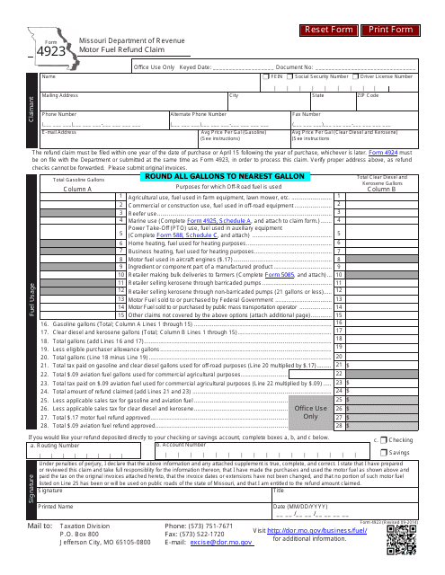 Form 4923 Download Fillable PDF Or Fill Online Motor Fuel Refund Claim 