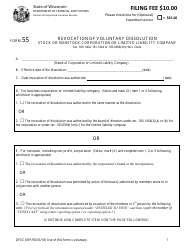 Form 55 Revocation of Voluntary Dissolution - Stock or Nonstock Corporation or Limited Liability Company - Wisconsin