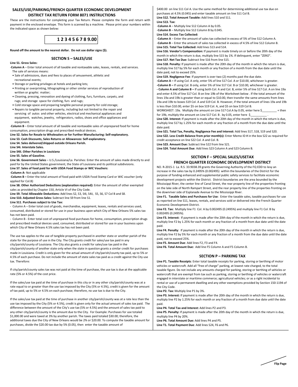Form 8071 Sales / Use / Parking Tax Return - City of New Orleans, Louisiana, Page 2