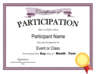 Document preview: Certificate of Participation Template - Violet