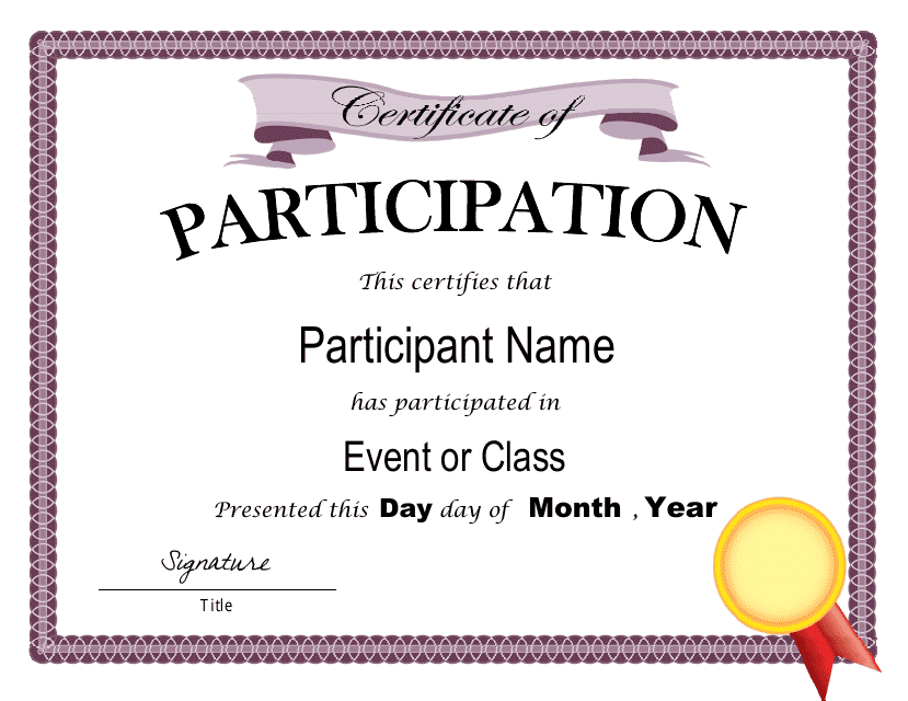 Free Printable Certificate Of Participation Templates No Name