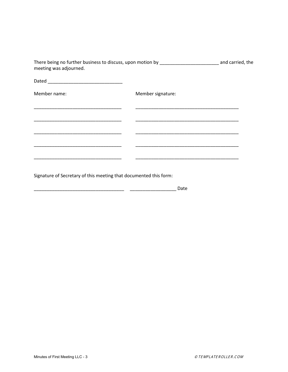 LLC Minutes of First Meeting Template Download Fillable PDF ...