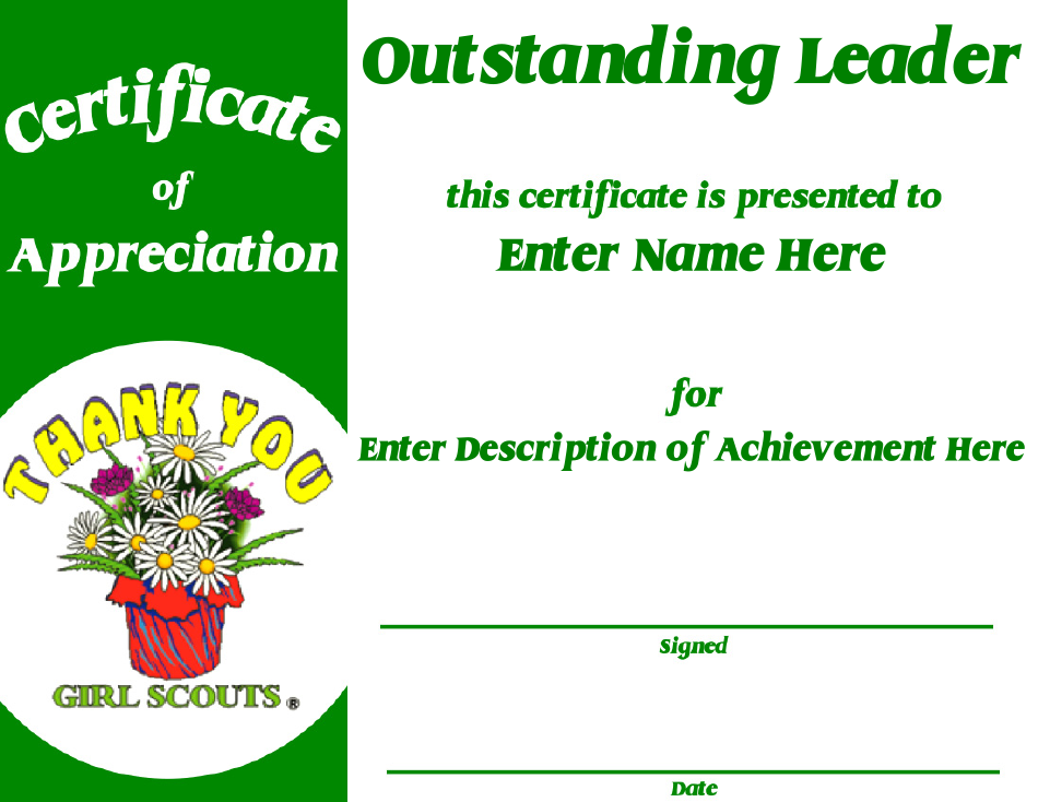 Certificate of Appreciation Template - Girl Scouts, Page 1