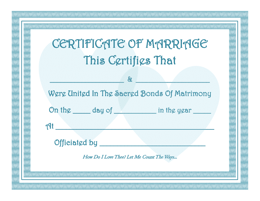 Blue Marriage Certificate Template - Customize and Print Free