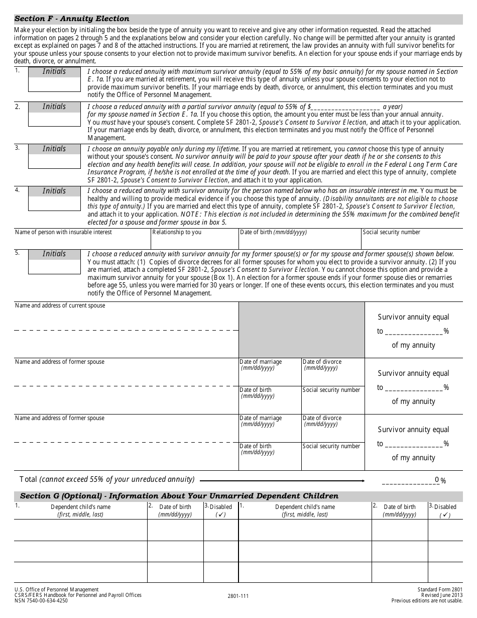 OPM Form SF-2801 Application for Immediate Retirement, Page 13