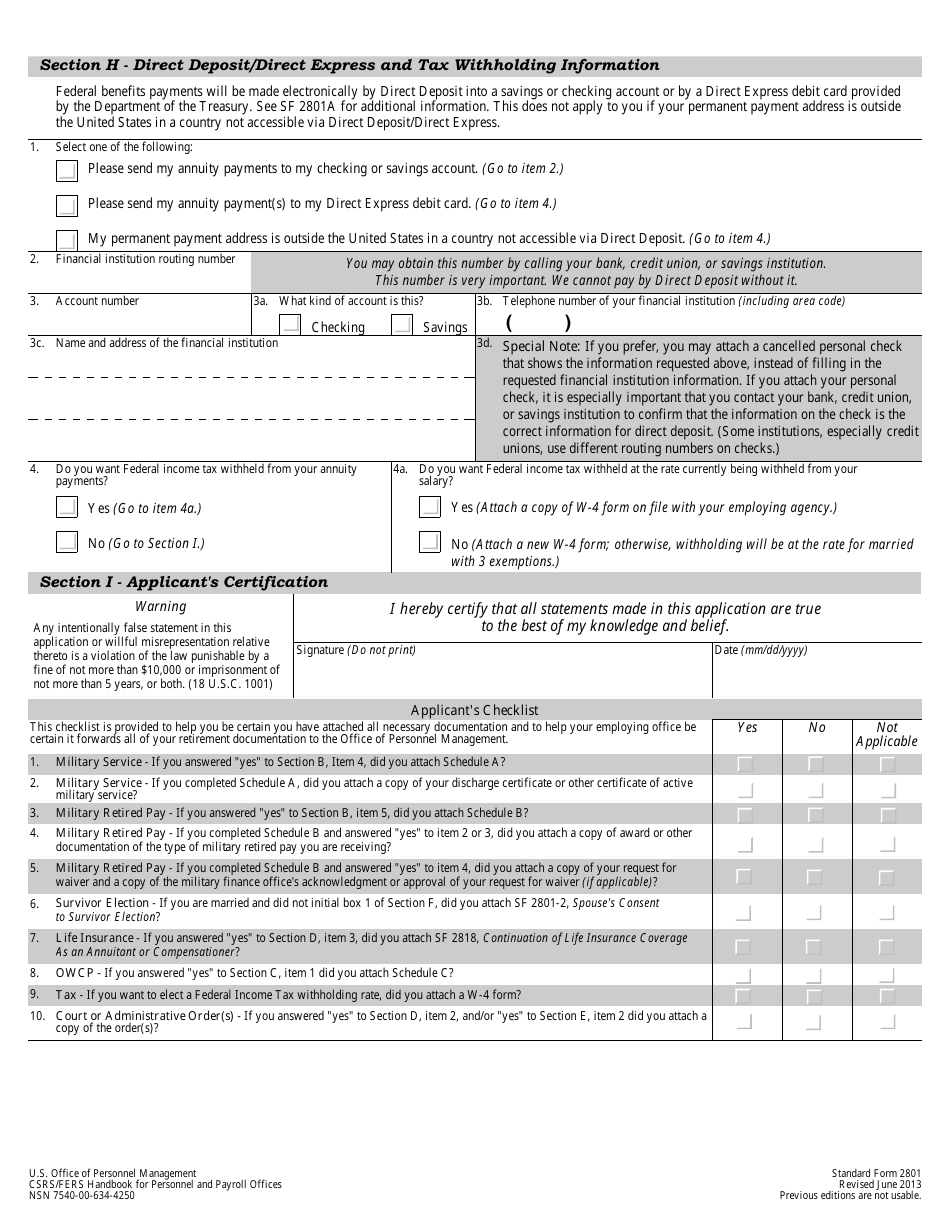 OPM Form SF-2801 - Fill Out, Sign Online and Download Fillable PDF ...