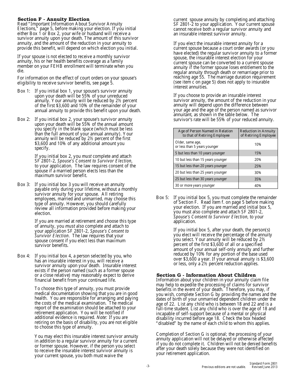 OPM Form SF-2801 Application for Immediate Retirement, Page 3