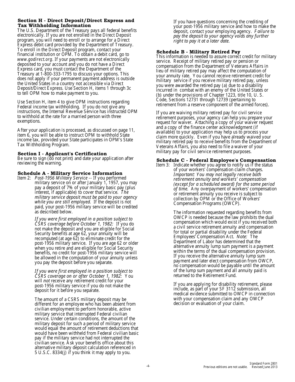 OPM Form SF-2801 Application for Immediate Retirement, Page 4