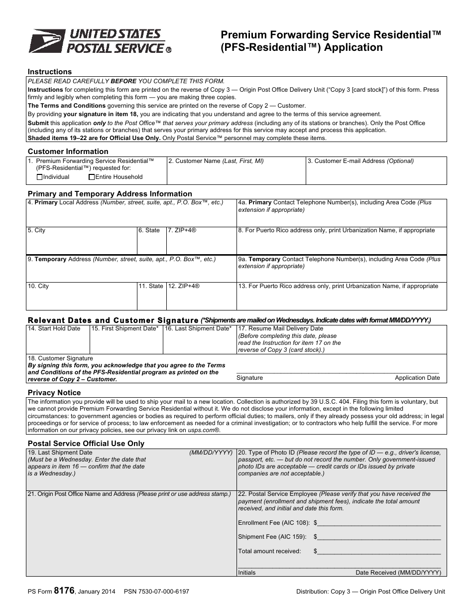 PS Form 8176 Premium Forwarding Service Residential (Pfs-Residential) Application, Page 5