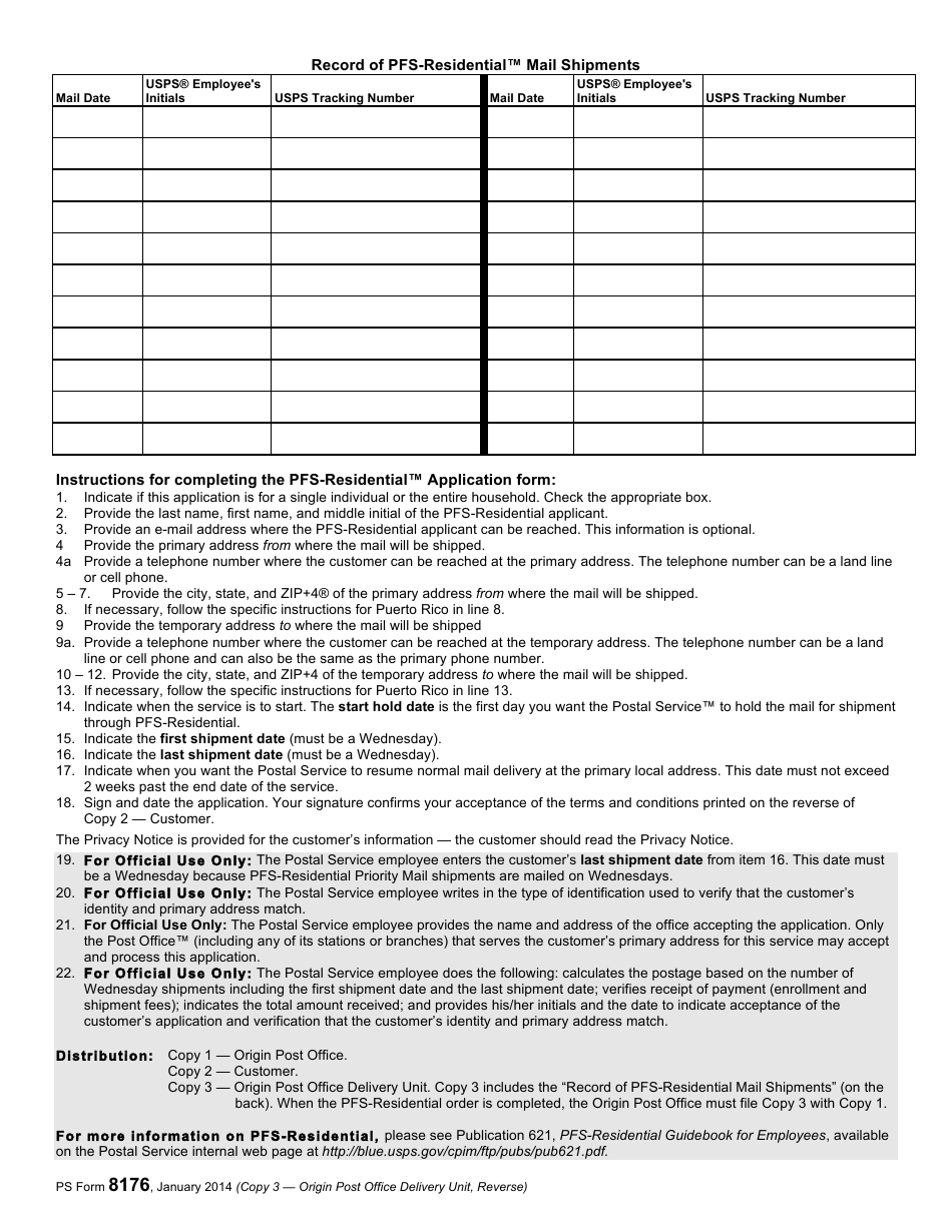 PS Form 8176 Premium Forwarding Service Residential (Pfs-Residential) Application, Page 6