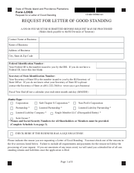Document preview: Form LOGS Request for Letter of Good Standing - Rhode Island