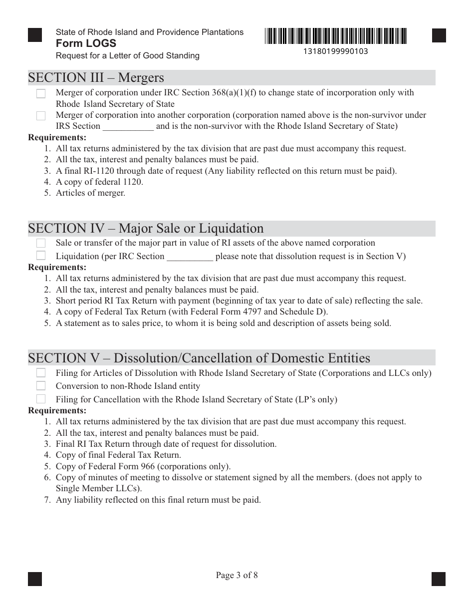 Form LOGS Request for Letter of Good Standing - Rhode Island, Page 3