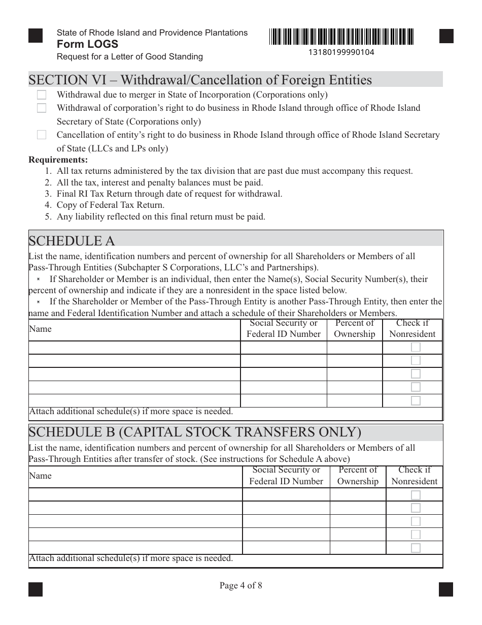 Form LOGS Request for Letter of Good Standing - Rhode Island, Page 4
