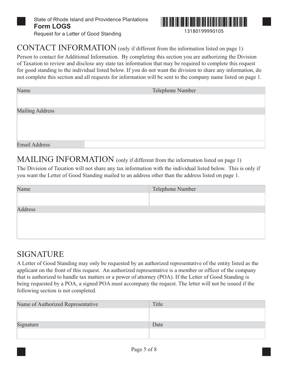 Form LOGS Request for Letter of Good Standing - Rhode Island, Page 5