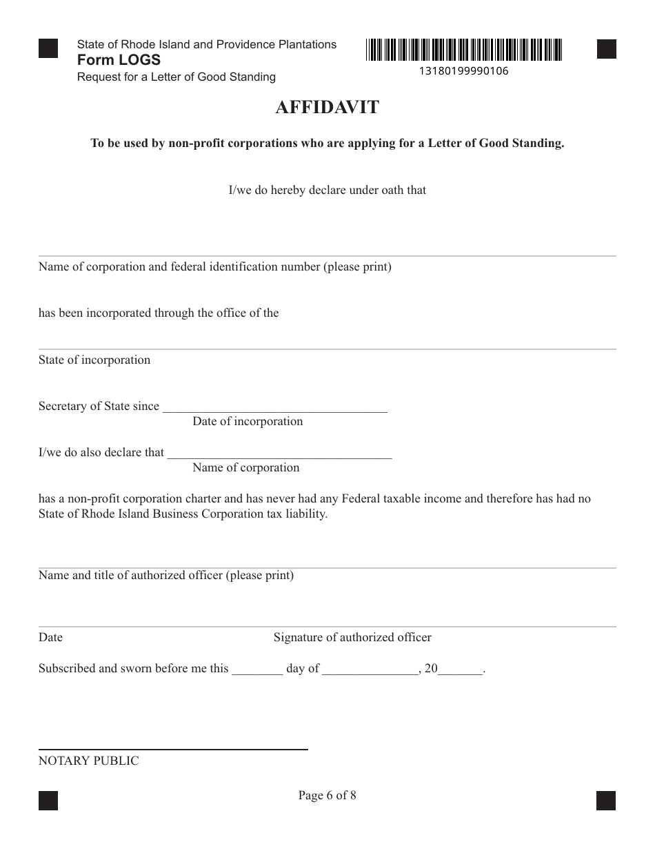 Form LOGS Request for Letter of Good Standing - Rhode Island, Page 6