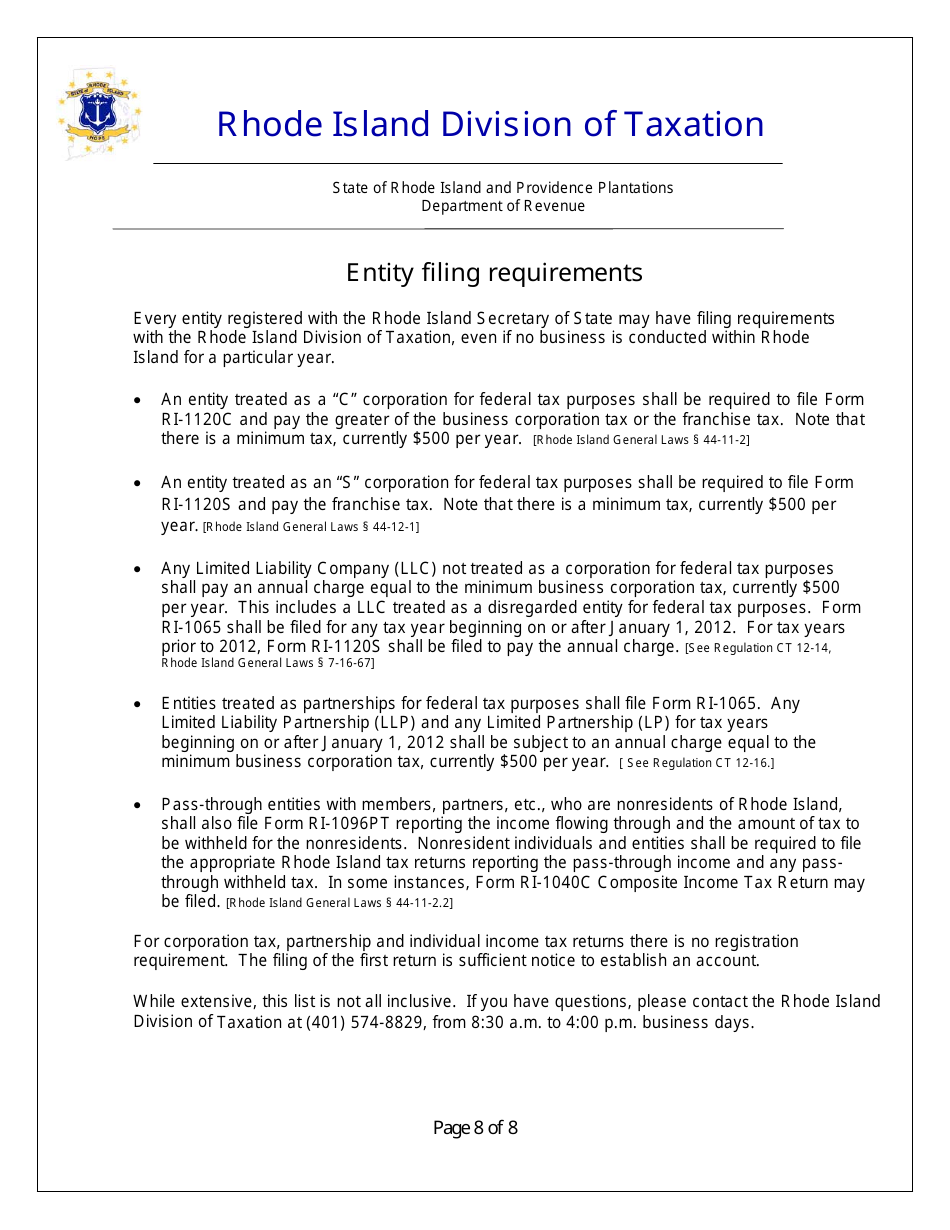 Form LOGS Request for Letter of Good Standing - Rhode Island, Page 8