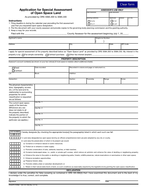 Form 150-310-106 Application for Special Assessment of Open Space Land - Oregon