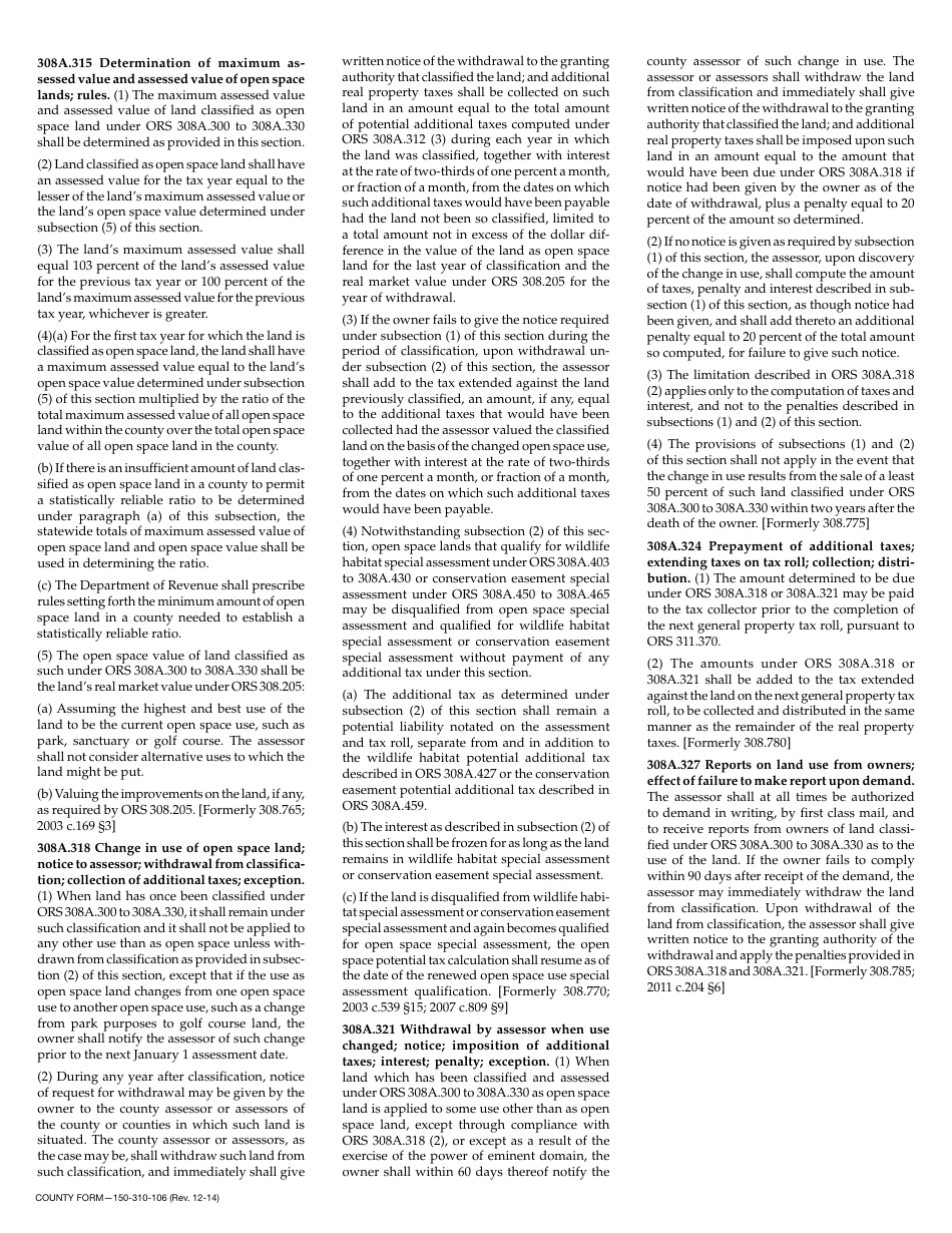 Form 150-310-106 Application for Special Assessment of Open Space Land - Oregon, Page 3