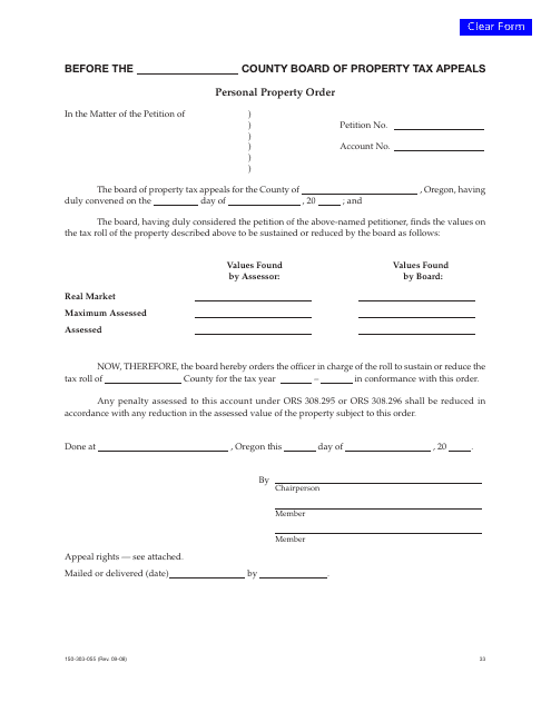 Form 150-303-055 Personal Property Order - Oregon