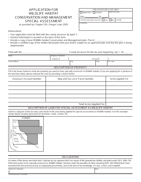 Form 150-303-083 Application for Wildlife Habitat Conservation and Management Special Assessment - Oregon