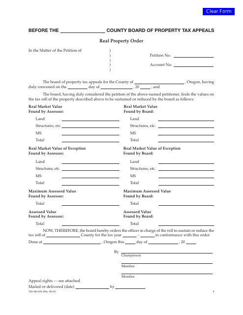 Form 150-303-055 Real Property Order - Oregon