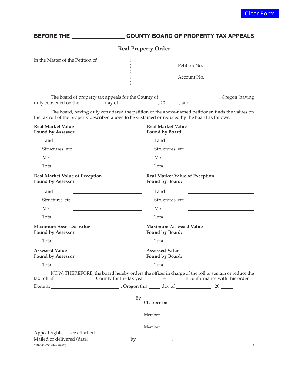 Form 150-303-055 Real Property Order - Oregon, Page 1