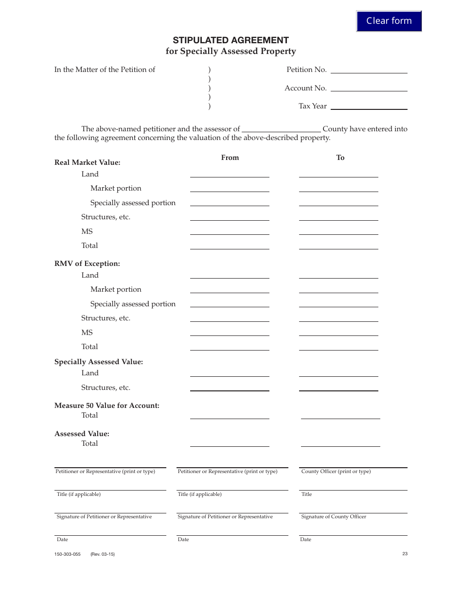 Form 150-303-055 Stipulated Agreement for Specially Assessed Property - Oregon, Page 1