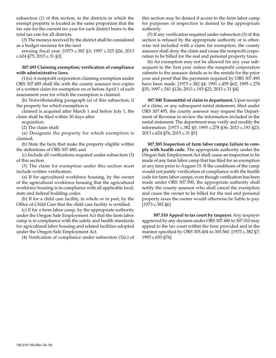 Form 150-310-103 Statement of Rental Income for Agricultural Workforce Housing, Farm Labor Camp and / or Child Care Facility - Oregon, Page 3
