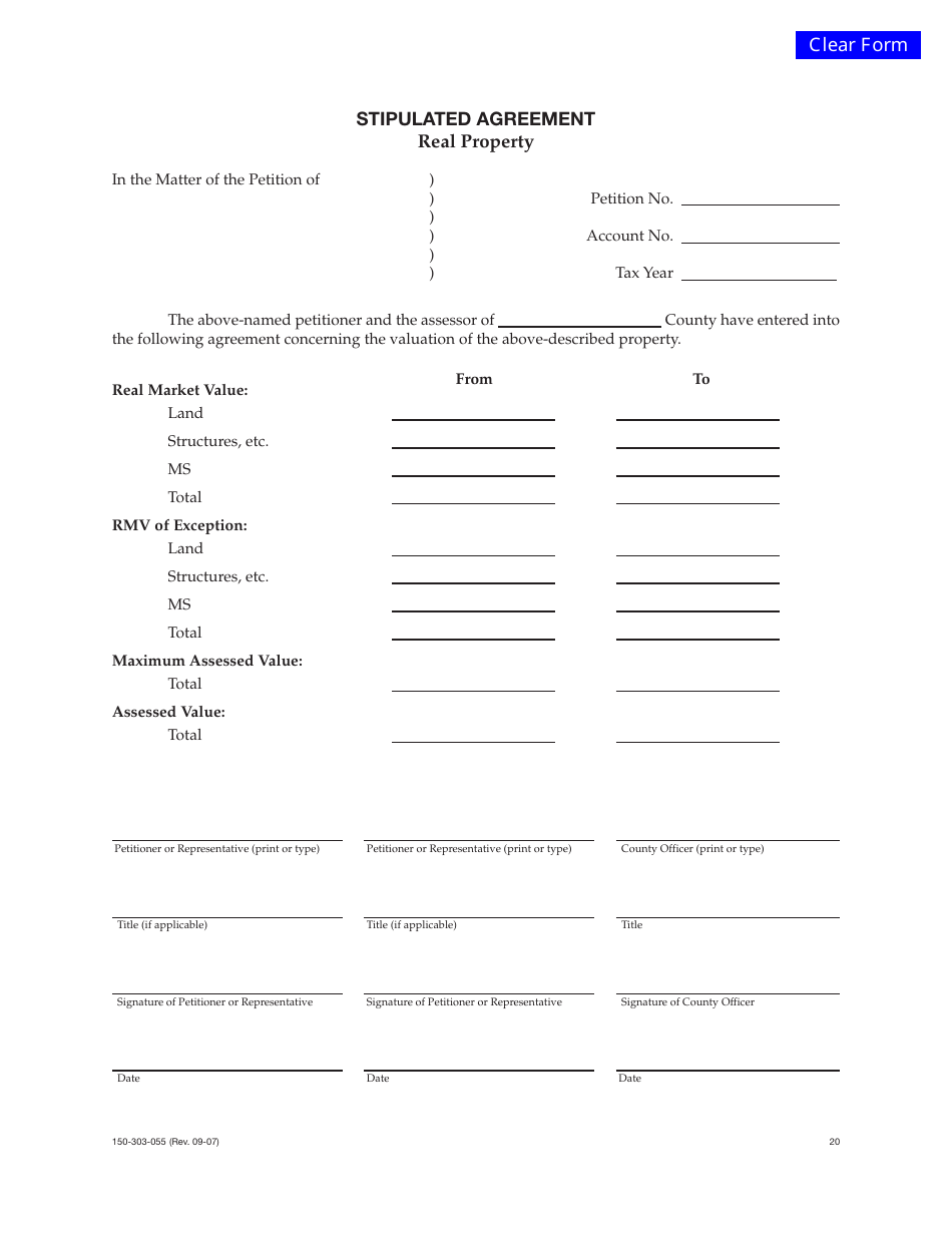 Form 150-303-055 Stipulated Agreement - Real Property - Oregon, Page 1