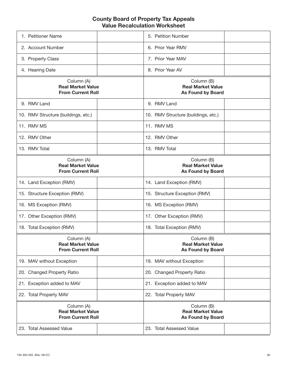 Form 150-303-055 County Board of Property Tax Appeals Value Recalculation Worksheet - Oregon, Page 2
