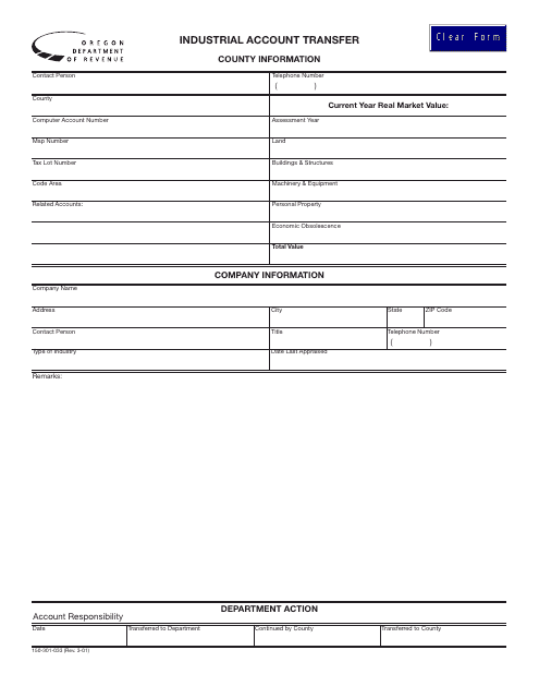 Form 150-301-033 Industrial Account Transfer - Oregon