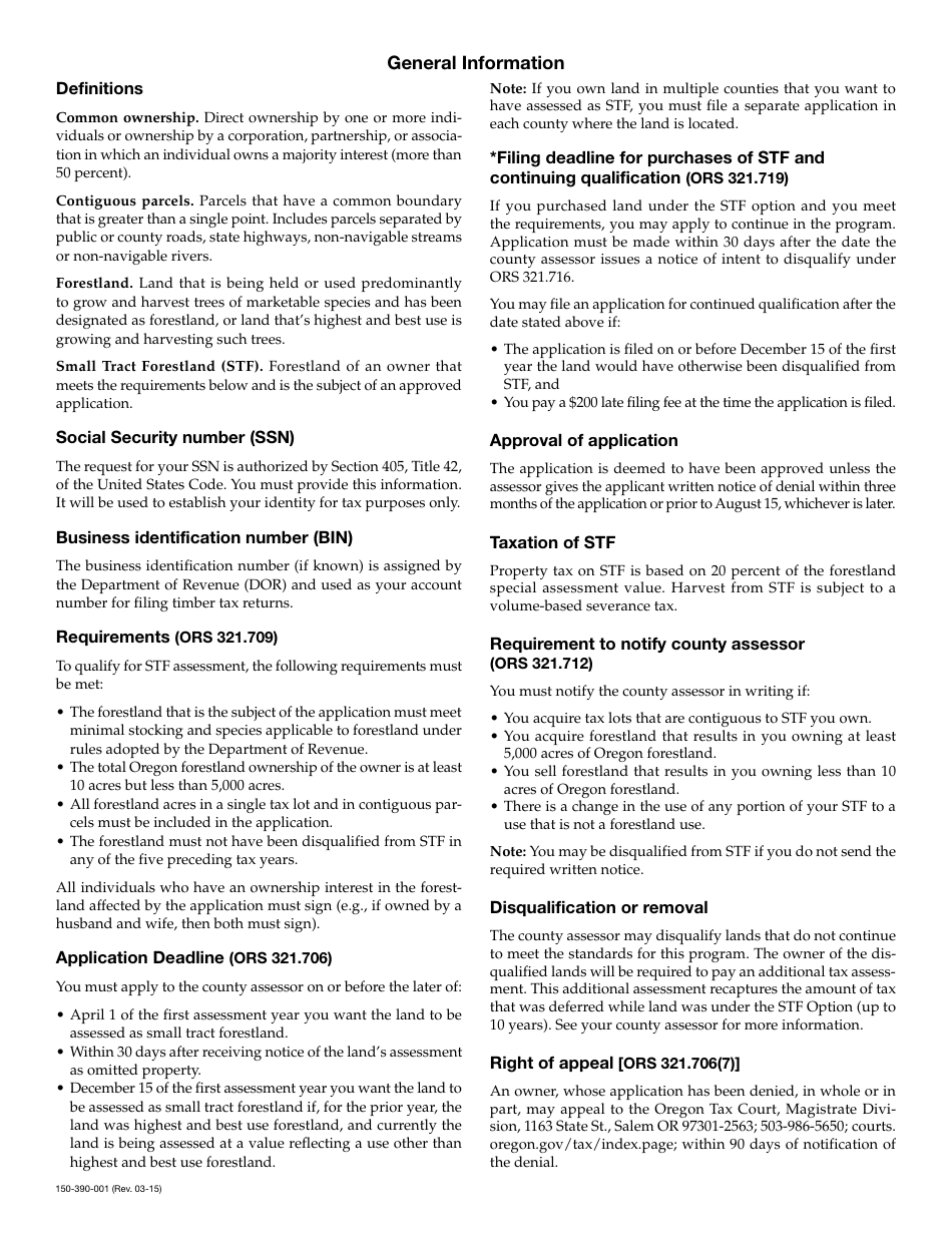 Form 150-390-001 Application for Small Tract Forestland - Oregon, Page 2