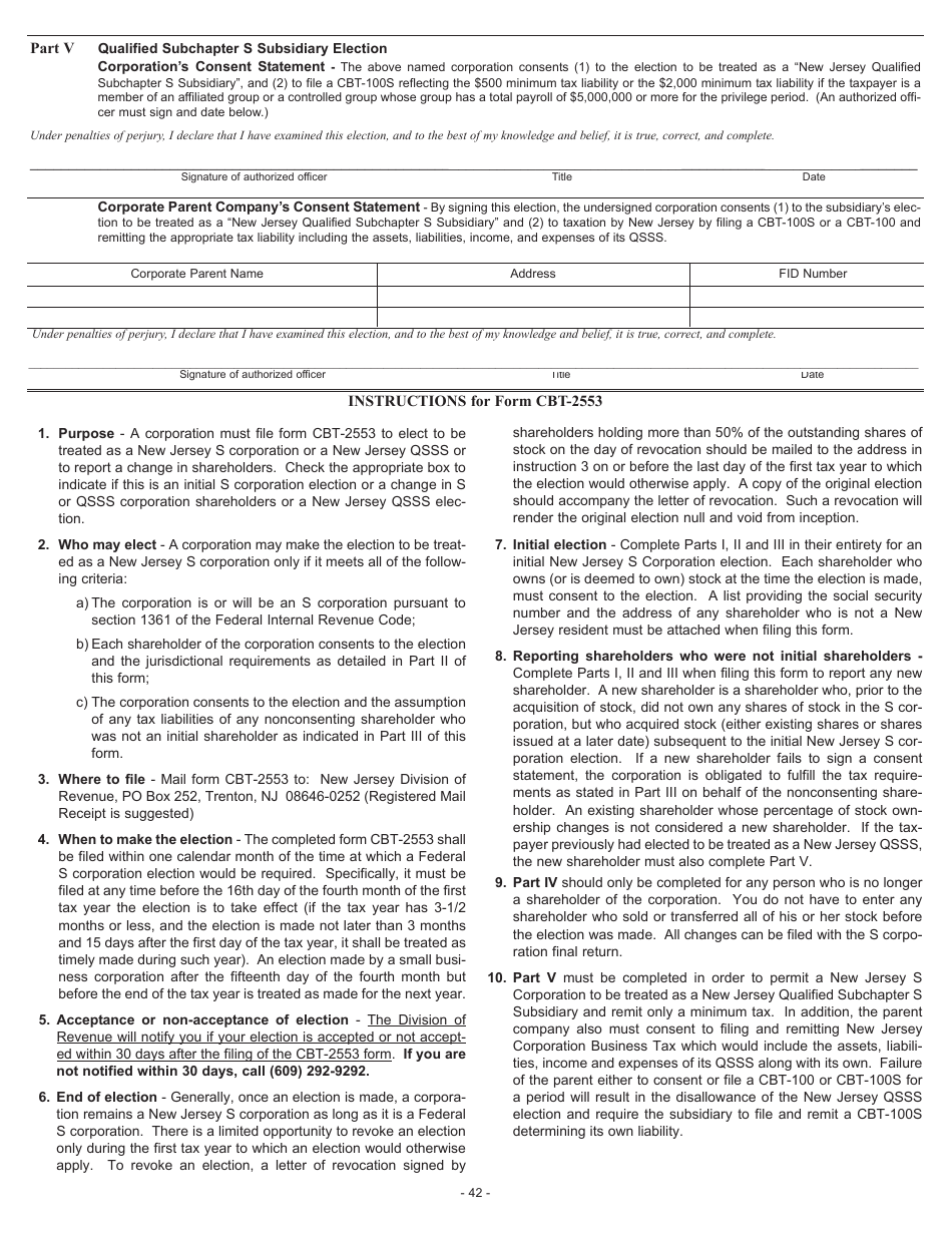 Form CBT-2553 New Jersey S Corporation or New Jersey Qsss Election - New Jersey, Page 2