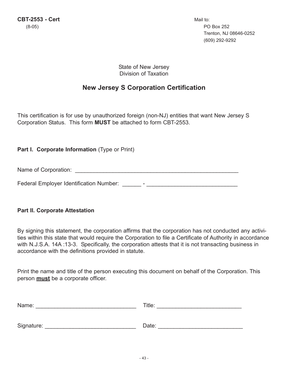 Form CBT-2553 New Jersey S Corporation or New Jersey Qsss Election - New Jersey, Page 3