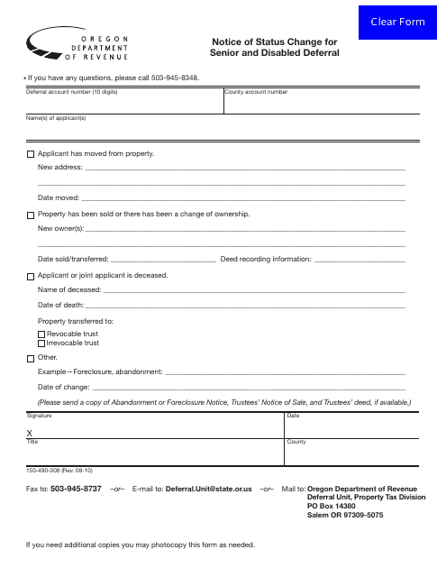 Form 150-490-008  Printable Pdf