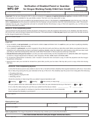 Document preview: Form 150-101-177 (WFC-DP) Verification of Disabled Parent or Guardian for Oregon Working Family Child Care Credit - Oregon