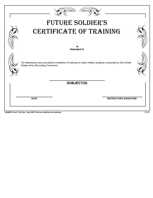 USAREC Form 1136 Future Soldier's Certificate of Training