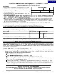 Form 150-303-086 Disabled Veteran or Surviving Spouse Exemption Claim - Oregon