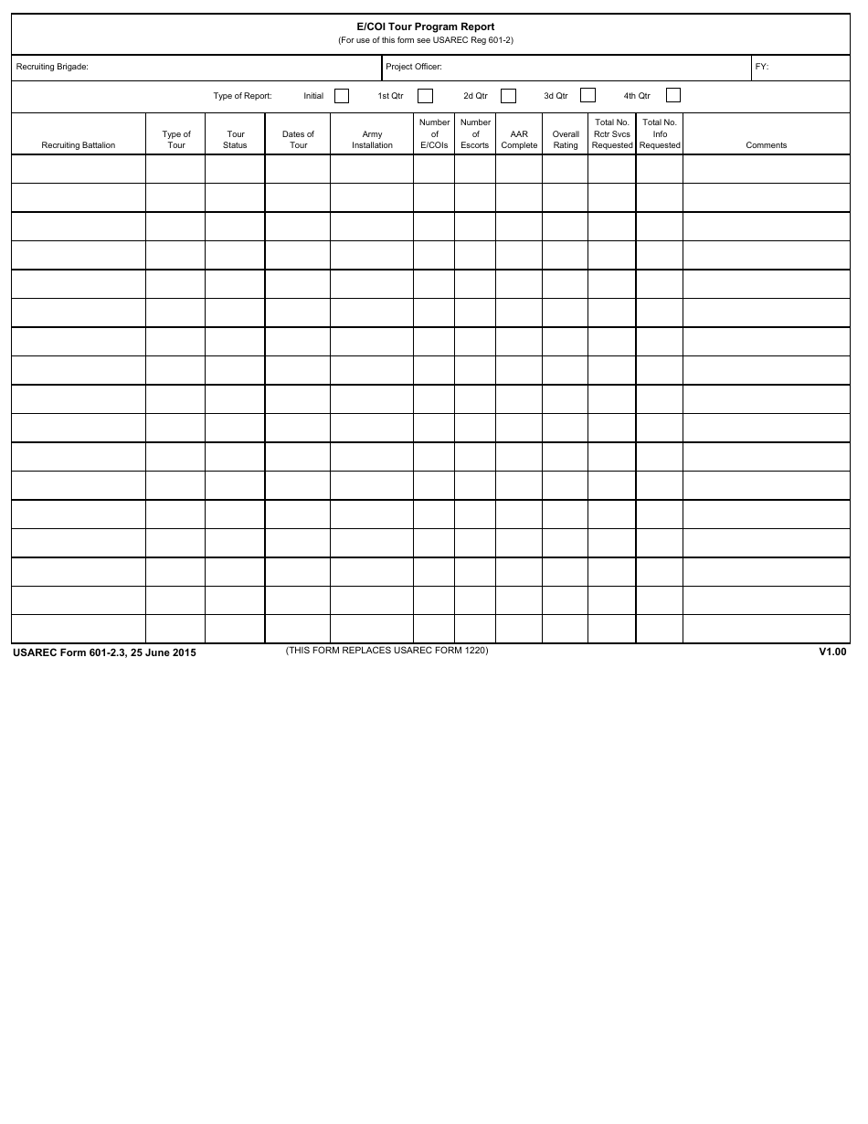 USAREC Form 601-2.3 E / Coi Tour Program Report, Page 1