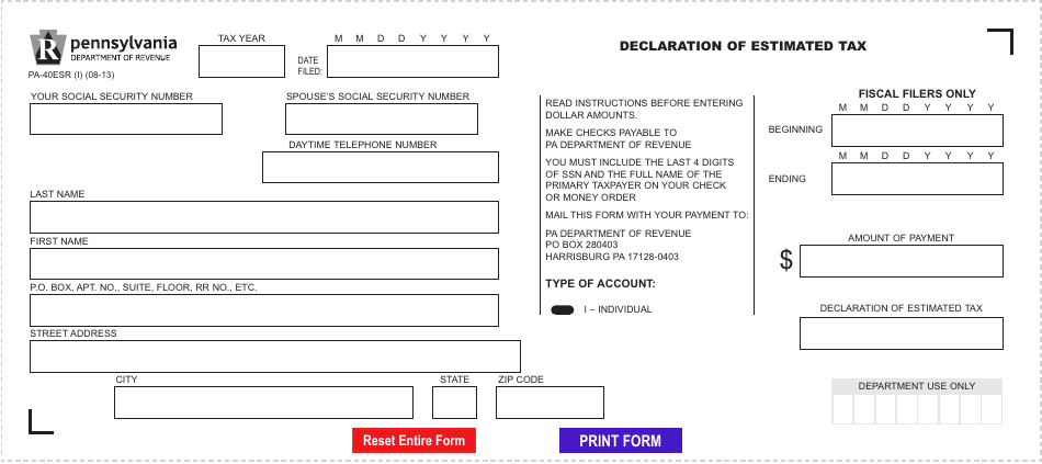 Form PA-40 ESR (I) - Fill Out, Sign Online and Download Fillable PDF ...