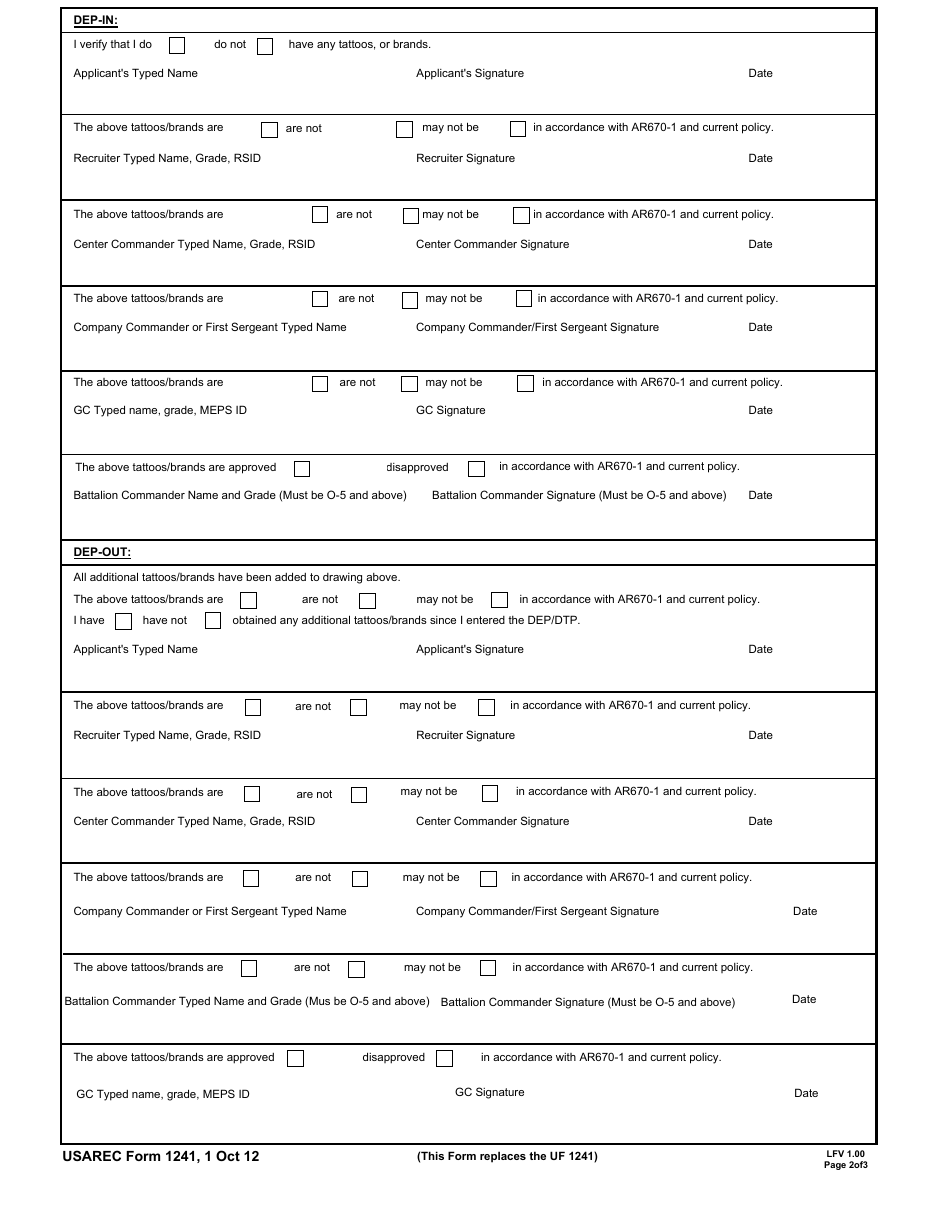 Usarec Form 1241 Fill Out Sign Online And Download Fillable Pdf